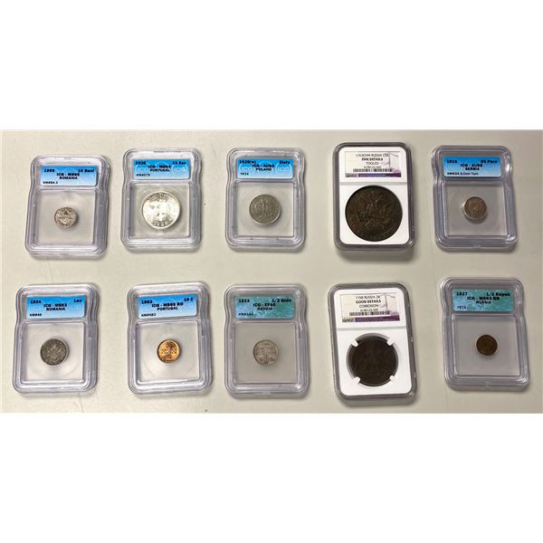 EUROPE: Various, LOT of 10 certified coins