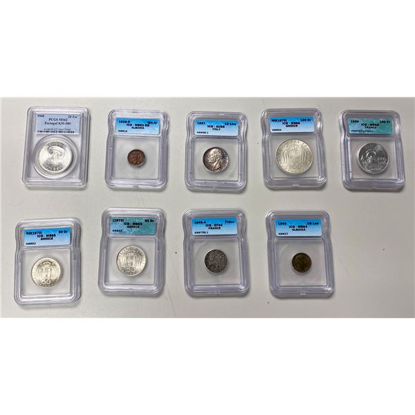 EUROPE: Various, LOT of 9 certified coins