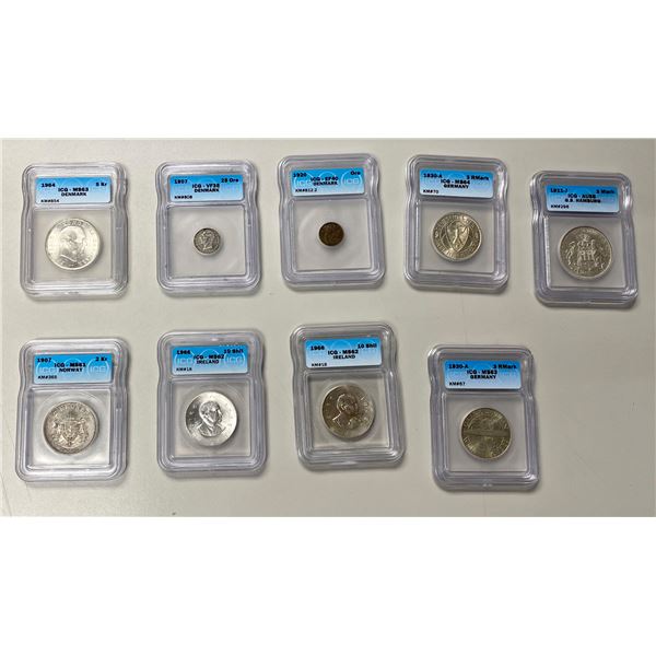 EUROPE: Various, LOT of 9 certified coins