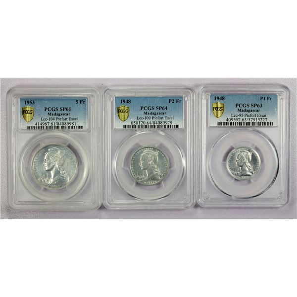 AFRICA: Madagascar, LOT of 3 coins
