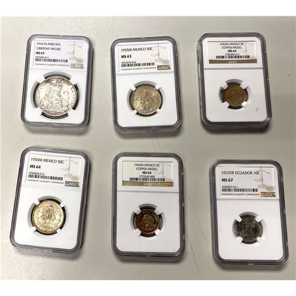AMERICAS: Latin America, LOT of 6 certified coins