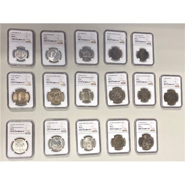 WORLDWIDE: United Nations FAO, SET of 16 NGC-certified coins