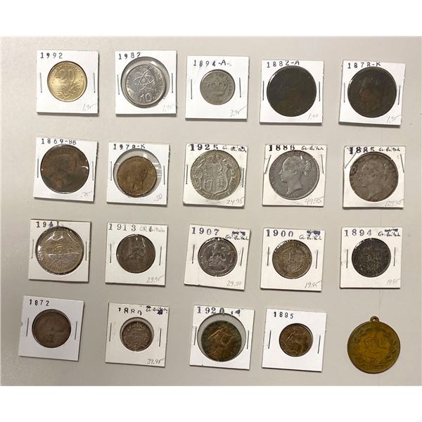 WORLDWIDE: Various, LOT of 19 coins and 1 medal