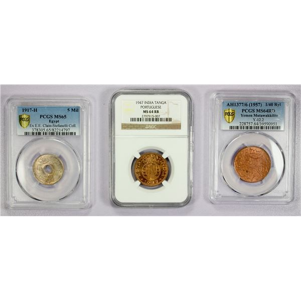 WORLDWIDE: Various, LOT of 3 certified coins
