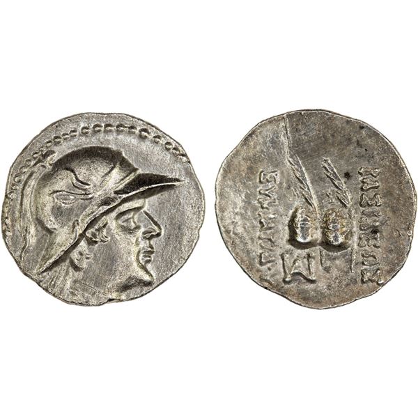 BACTRIA: Eukratides I, ca. 170-145 BC, AR obol (0.67g), VF-XF