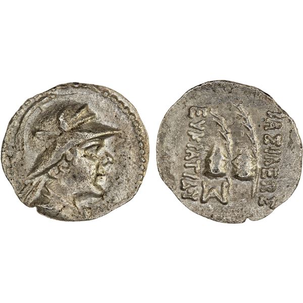 BACTRIA: Eukratides I, ca. 170-145 BC, AR obol (0.66g), VF-XF
