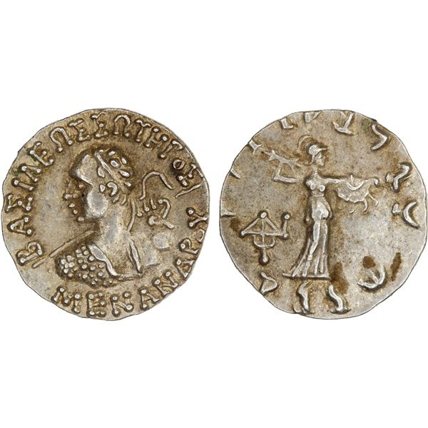 BACTRIA: Menander I, ca. 155-130 BC, AR drachm (2.47g), choice XF