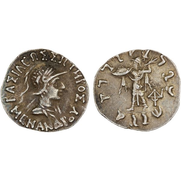 BACTRIA: Menander I, ca. 155-130 BC, AR drachm (2.48g), bold VF