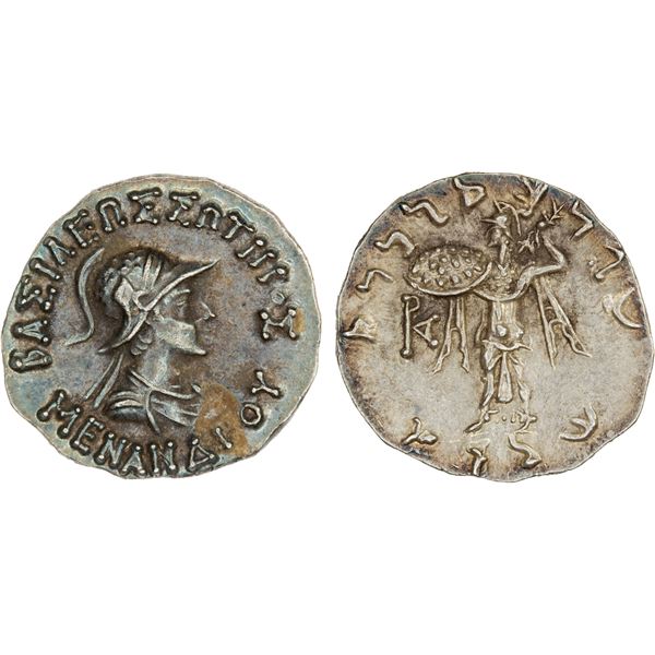 BACTRIA: Menander I, ca. 155-130 BC, AR drachm (2.51g), XF