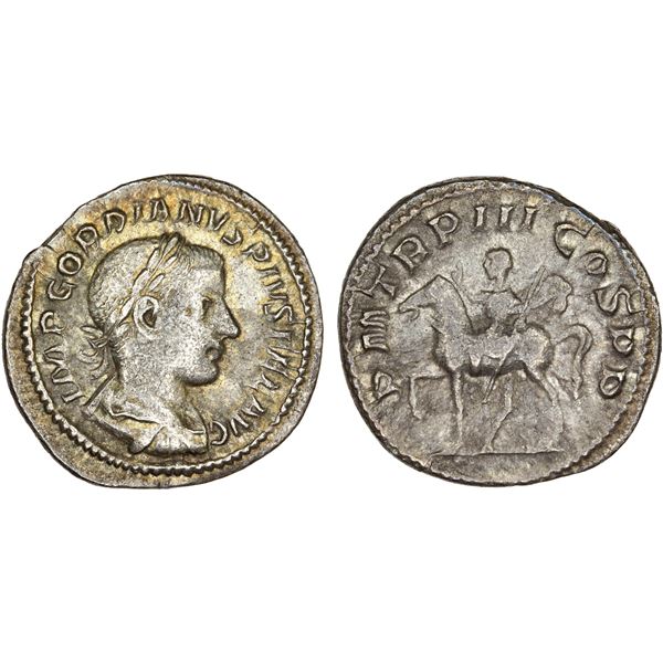 ROMAN EMPIRE: Gordian III, 238-244 AD, AR denarius (2.93g), Rome, VF