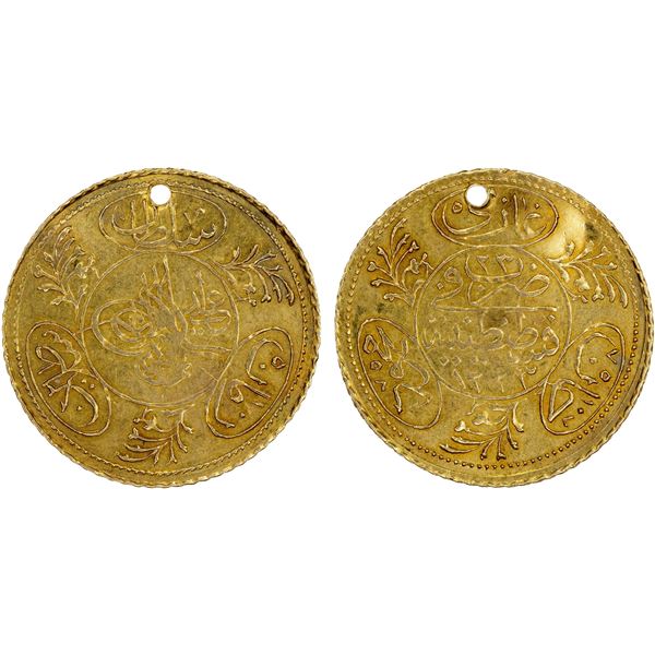 OTTOMAN TURKEY: Mahmud II, 1808-1839, AV hayriye altin (1.80g), AH1223 year 23, XF