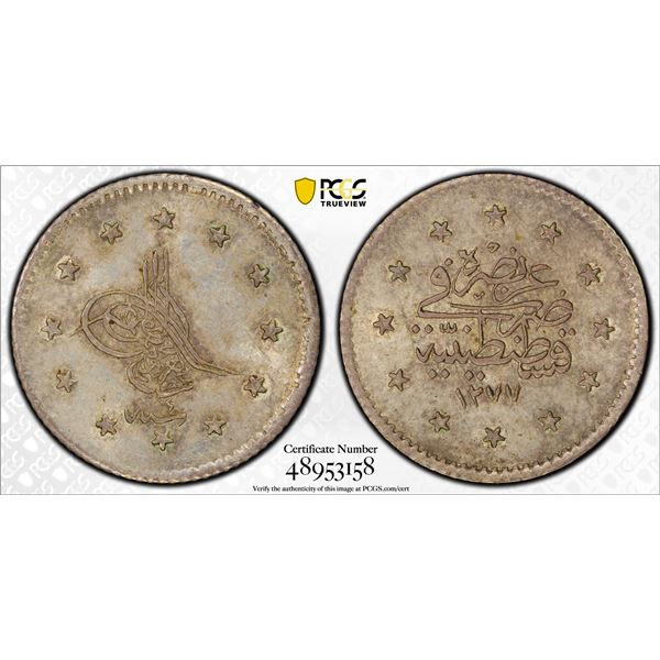 OTTOMAN TURKEY: Abdul Aziz, 1861-1876, AR kurush, Kostantiniye, AH1277 year 4, PCGS MS63