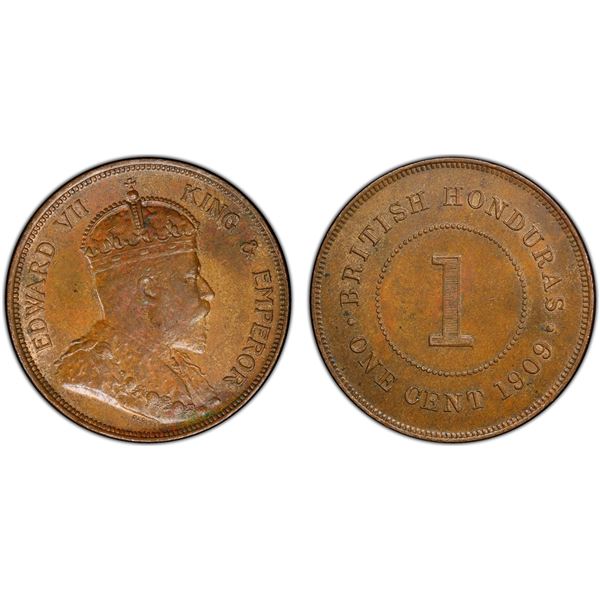 BRITISH HONDURAS: Edward VII, 1901-1910, AE cent, 1909, PCGS MS62 BN