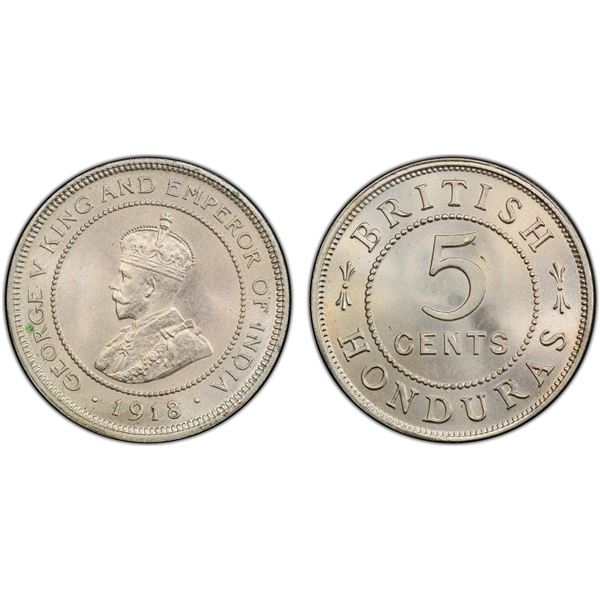 BRITISH HONDURAS: George V, 1910-1936, 5 cents, 1918, PCGS MS66