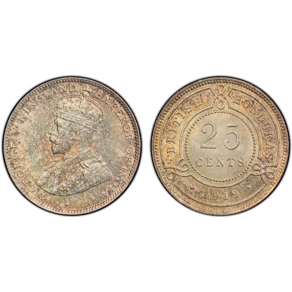 BRITISH HONDURAS: George V, 1910-1936, AR 25 cents, 1919, PCGS MS64