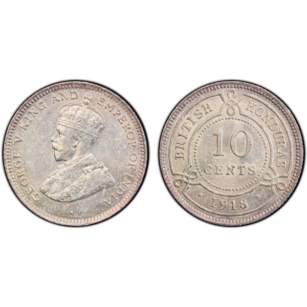 BRITISH HONDURAS: George V, 1910-1936, AR 10 cents, 1918, PCGS MS62