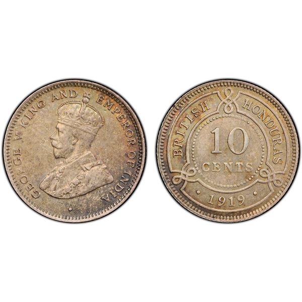 BRITISH HONDURAS: George V, 1910-1936, AR 10 cents, 1919, PCGS MS63