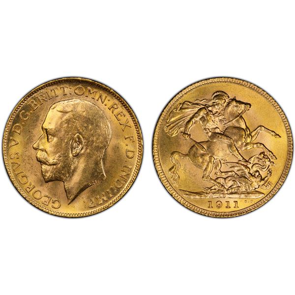 CANADA: George V, 1910-1936, AV sovereign, 1911-C, PCGS MS63