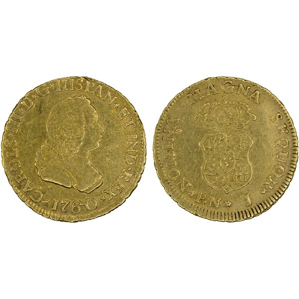 COLOMBIA: Carlos III, 1759-1788, AV escudo, Popayan, 1760-PN, VF