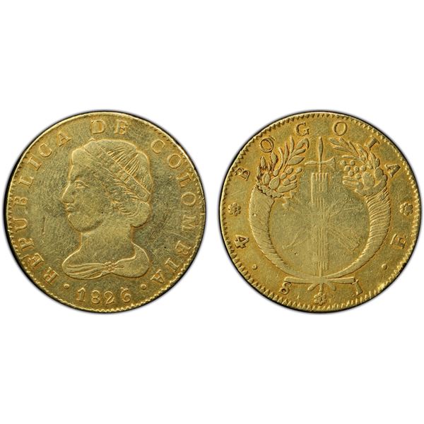 COLOMBIA: Republic, AV 4 escudos, Bogota, 1826, PCGS VF details