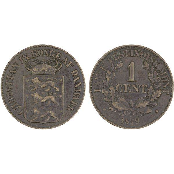 DANISH WEST INDIES: Christian IX, 1863-1906, AE cent, 1879, VF
