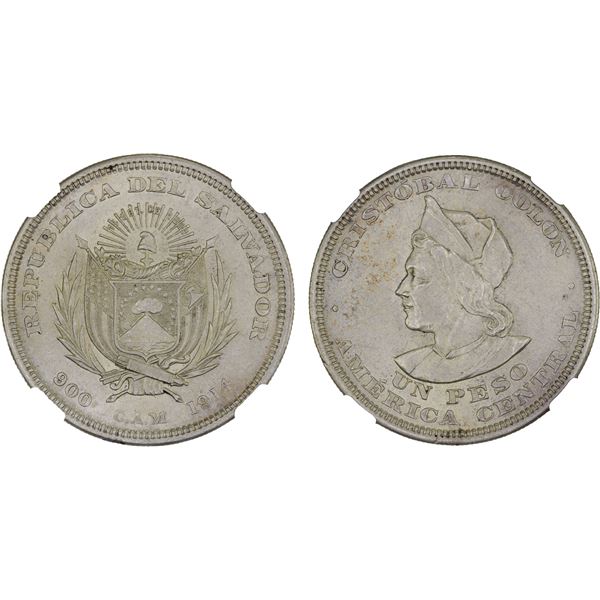 EL SALVADOR: Republic, AR peso, 1914, NGC MS62