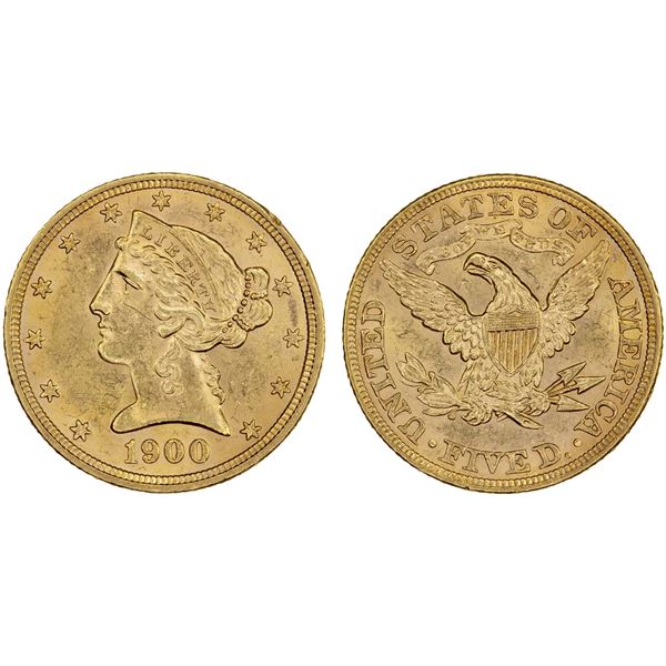 UNITED STATES: AV 5 dollars, 1900, UNC