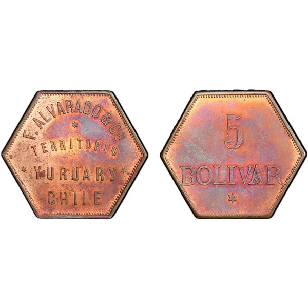 VENEZUELA: AE 5 bolivares token, ND, PCGS MS63 RB