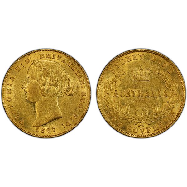 AUSTRALIA: Victoria, 1837-1901, AV sovereign, Sydney, 1867, PCGS AU58