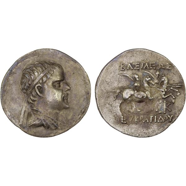BACTRIA: Eukratides I Megas, ca. 170-145 BC, AR tetradrachm (16.01g), VF