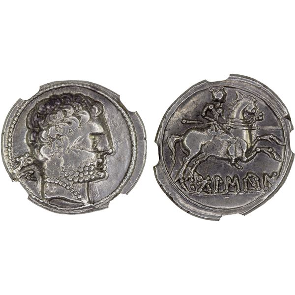 SPAIN: Bolscan (Huesca), AR denarius (4.13g), ca. 80-72 BC, NGC Choice XF