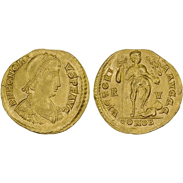 ROMAN EMPIRE: Honorius, 393-423 AD, AV solidus (4.47g), Ravenna, VF