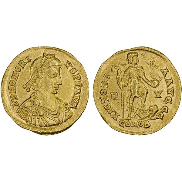 ROMAN EMPIRE: Honorius, 393-423 AD, AV solidus (4.40g), Ravenna, VF