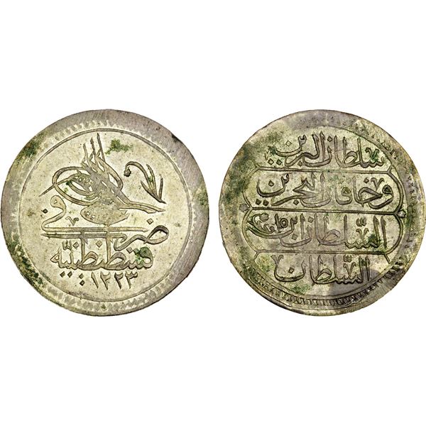 TURKEY: Mahmud II, 1808-1839, AR kurush, AH1223 year 15, Choice AU