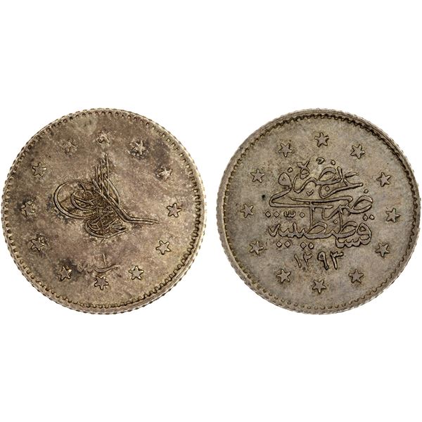 TURKEY: Murad V, 1876, AR kurush, AH1293 year 1, AU