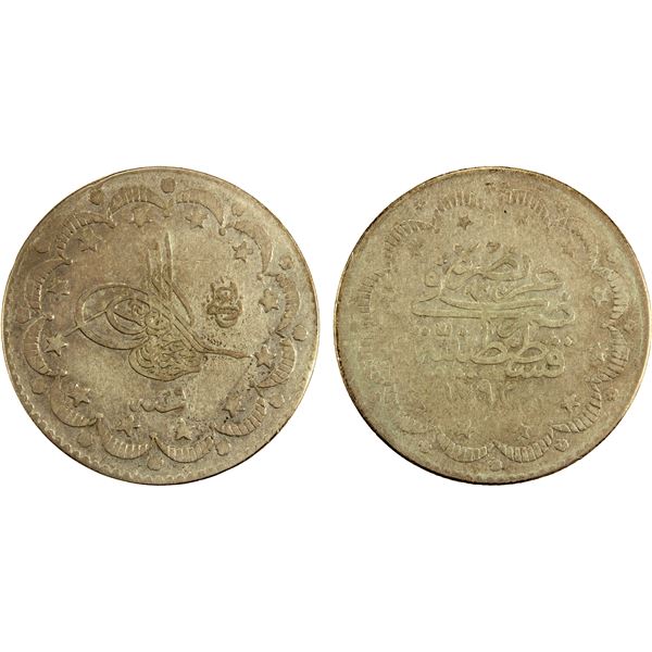 TURKEY: Abdul Hamid II, 1876-1909, AR 5 kurush, AH1293 year 29, F-VF