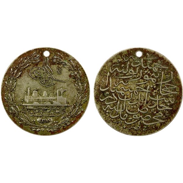 TURKEY: Abdul Hamid II, 1876-1909, AR medal (12.86g), AH1318, VF-XF