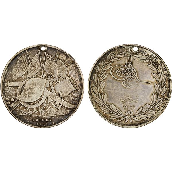 TURKEY: Ottoman Empire, AR medal (23.58g), 1855/AH1271, VF