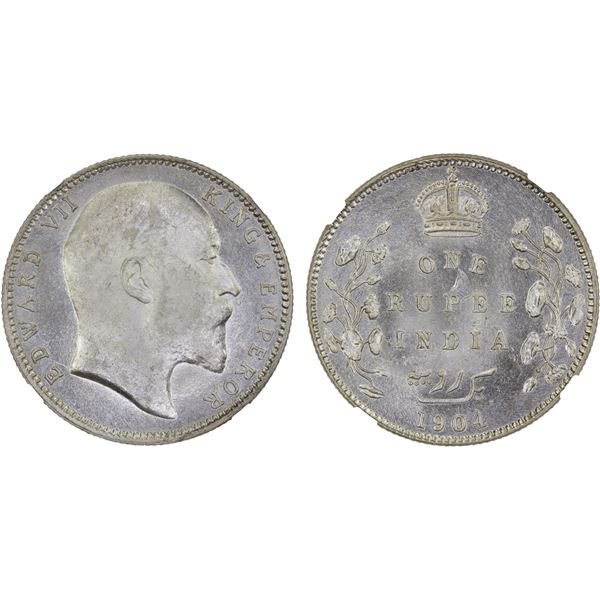BRITISH INDIA: Edward VII, 1901-1910, AR rupee, 1904-B, NGC MS63 +
