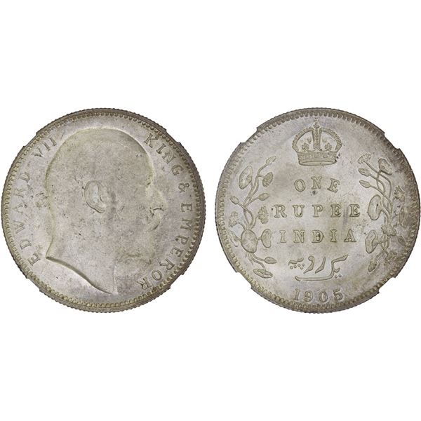 BRITISH INDIA: Edward VII, 1901-1910, AR rupee, 1905(c), NGC MS63