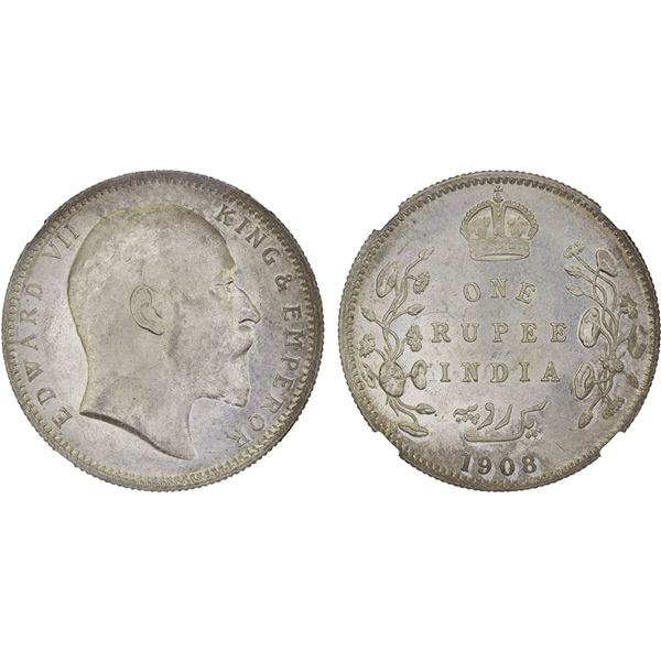 BRITISH INDIA: Edward VII, 1901-1910, AR rupee, 1908(c), NGC MS63
