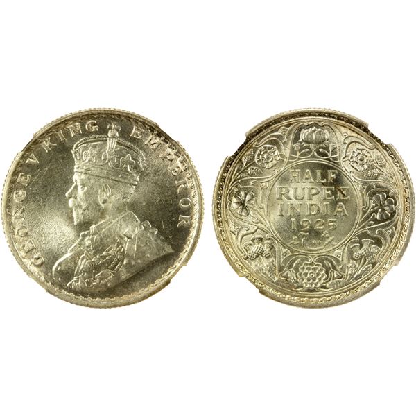 BRITISH INDIA: George V, 1910-1936, AR 1/2 rupee, 1925(c), NGC MS64