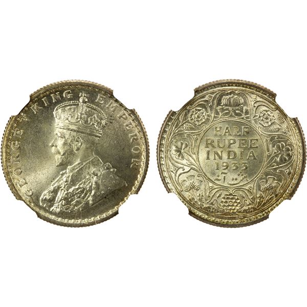 BRITISH INDIA: George V, 1910-1936, AR 1/2 rupee, 1933(c), NGC MS65