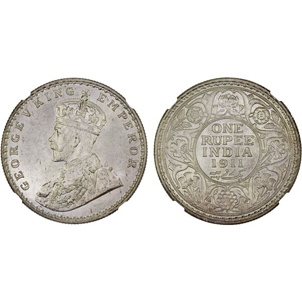 BRITISH INDIA: George V, 1910-1936, AR rupee, 1911-B, NGC MS62