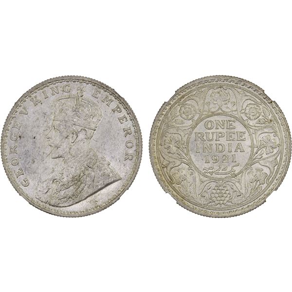 BRITISH INDIA: George V, 1910-1936, AR rupee, 1921(b), NGC Mint Error MS62