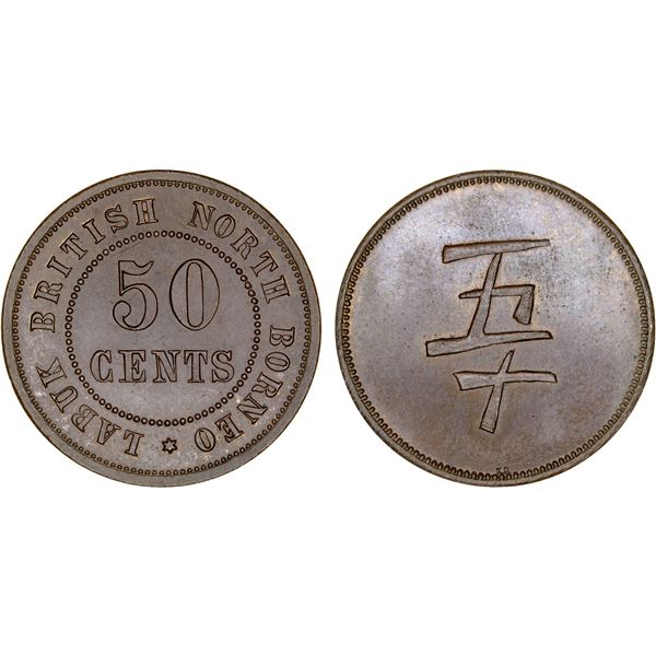BRITISH NORTH BORNEO: AE 50 cents, ND, AU-UNC