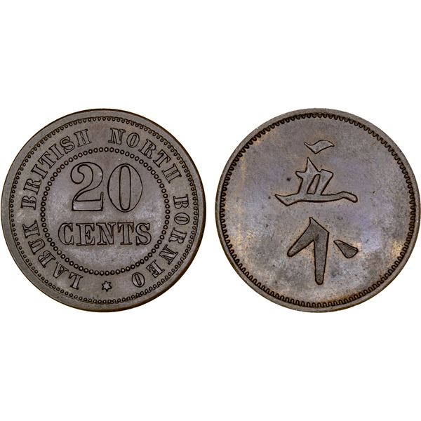 BRITISH NORTH BORNEO: AE 20 cents, ND, Choice AU
