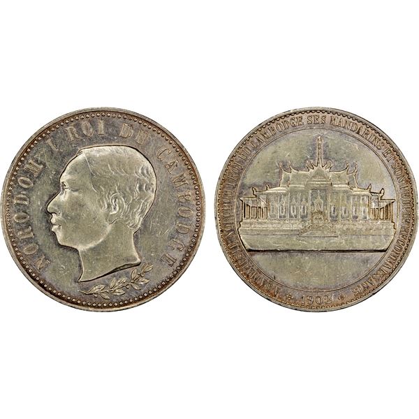 CAMBODIA: Norodom I, 1860-1904, AR medal (16.59g), 1902, XF