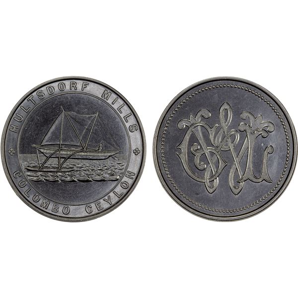 CEYLON: black vulcanite token, ND (1872), Choice Unc