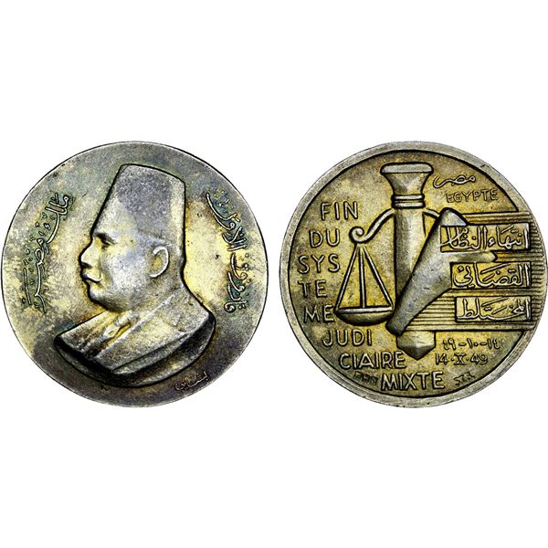 EGYPT: Farouk, 1936-1952, AR medal (35.99g), 1949, AU